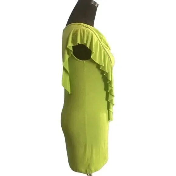 Alberto Makali Lime Green Ruffle Tunic with Decorative Zipper Detail, Size Small - Picture 3 of 12